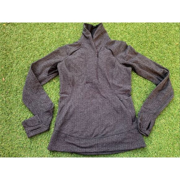 Lululemon Think Fast Heathered gray Herringbone 1/4 zip SWEATSHIRT TOP sz 4 - Picture 2 of 8